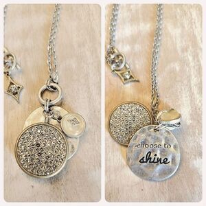 Premier Designs "Choose to Shine" Two-tone Crystal Pendant Charm Necklace